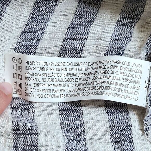 Forever 21 Cropped Jacket Blue White Striped Button Front Elastic Hem Women's L - Picture 7 of 9